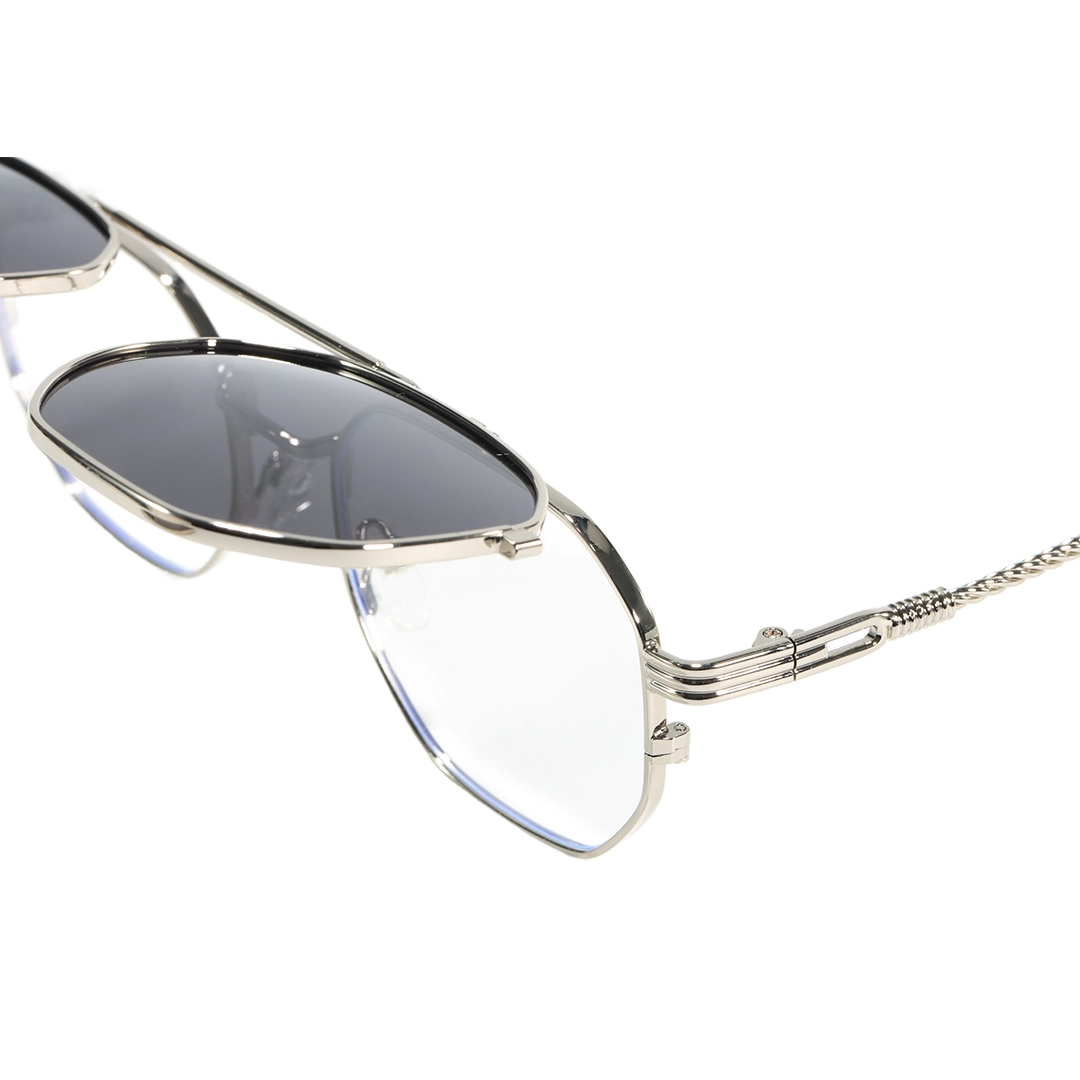 End piece detail of Vector geometric metal flip-up eyeglasses GM0052601 in silver
