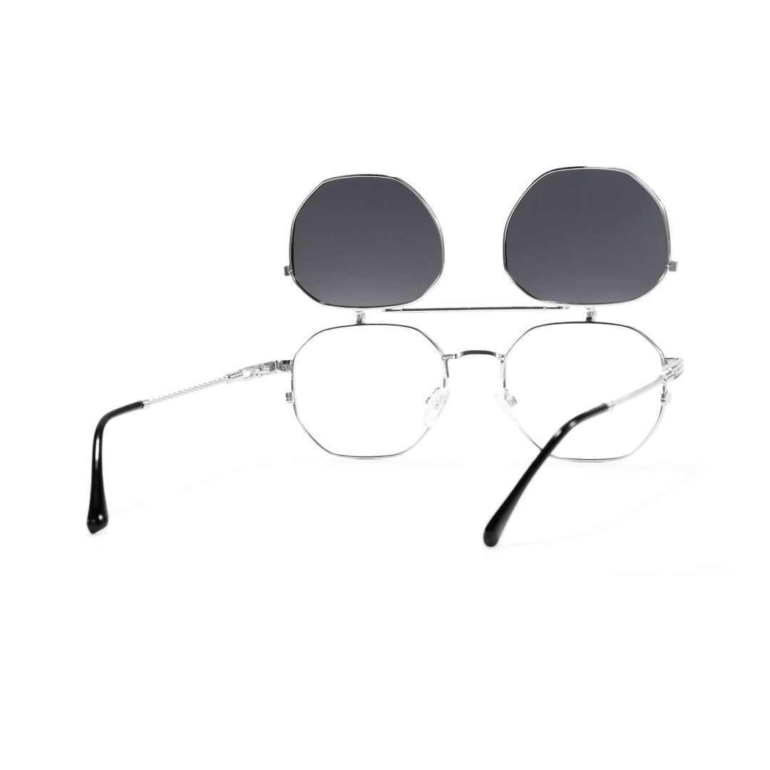 Back view of Vector geometric metal flip-up eyeglasses in open position GM0052601 in silver