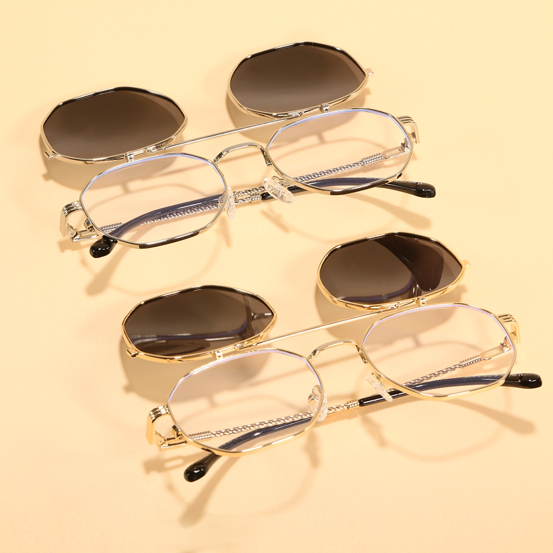 Scene view of Vector geometric metal flip-up eyeglasses GM0052601 in silver