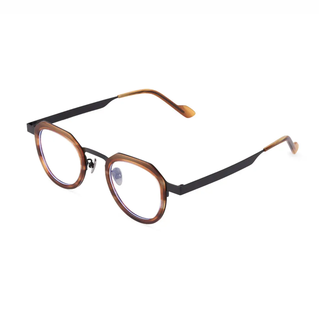 Angle view of Salin geometric metal eyeglasses GM0062304 in brown tortoise