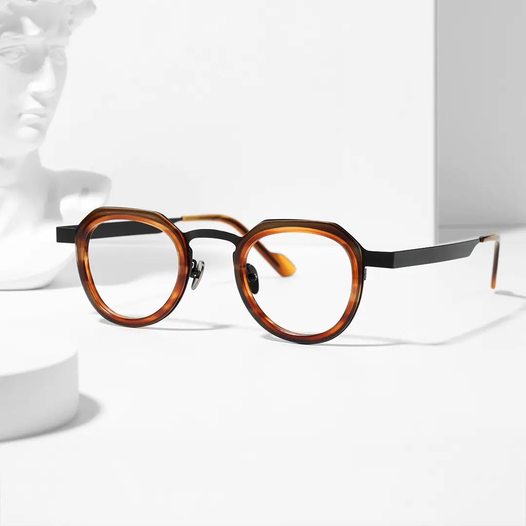 Scene view of Salin geometric metal eyeglasses GM0062304 in brown tortoise
