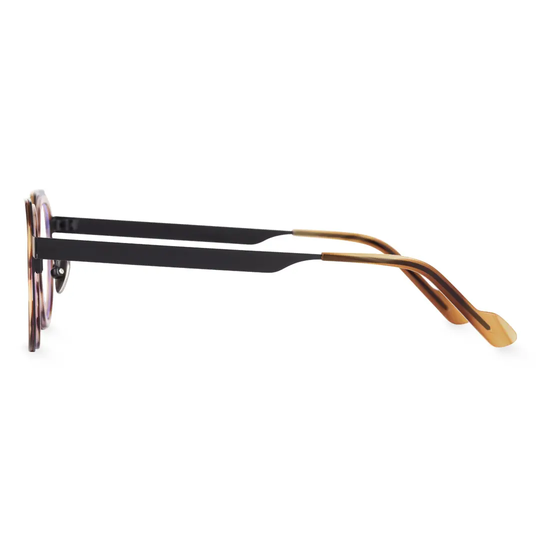 Side view of Salin geometric metal eyeglasses GM0062304 in brown tortoise