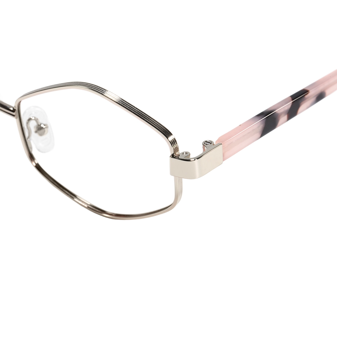 End piece detail of Meadow fashion geometric metal eyeglasses GM0062601 in clear