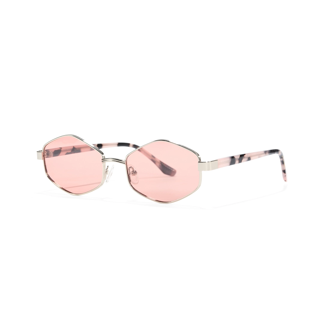 Angle view of Meadow fashion geometric metal sunglasses GM0062601 in pink