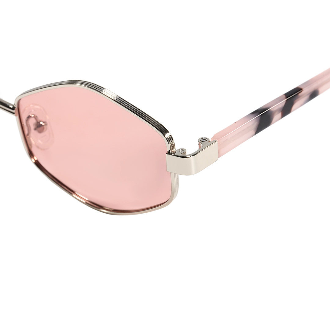End piece detail of Meadow fashion geometric metal sunglasses GM0062601 in pink