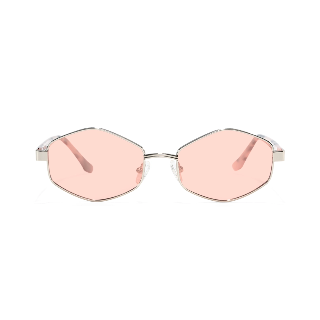 Front view of Meadow fashion geometric metal sunglasses GM0062601 in pink