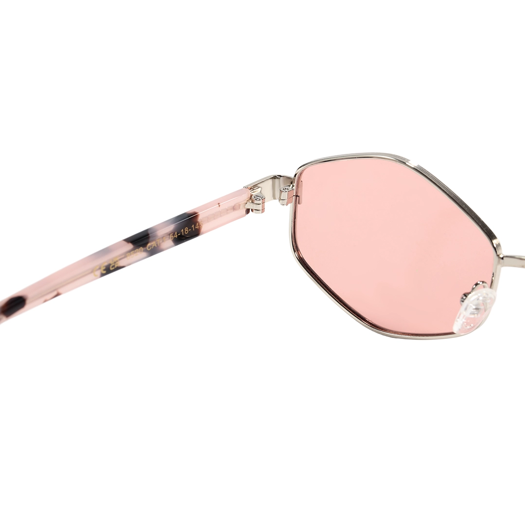 Hinge detail of Meadow fashion geometric metal sunglasses GM0062601 in pink