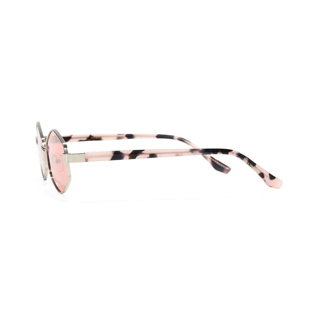Side view of Meadow fashion geometric metal sunglasses GM0062601 in pink