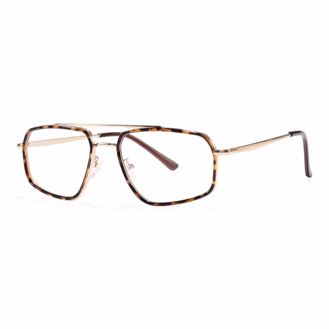 Angle view of Dusklo vintage geometric metal eyeglasses GM0072605 in tortoise