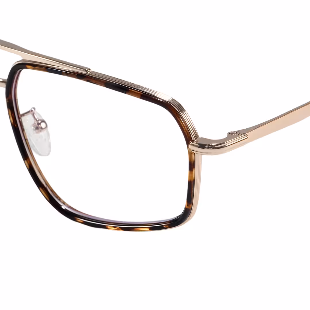 End piece detail of Dusklo vintage geometric metal eyeglasses GM0072605 in tortoise