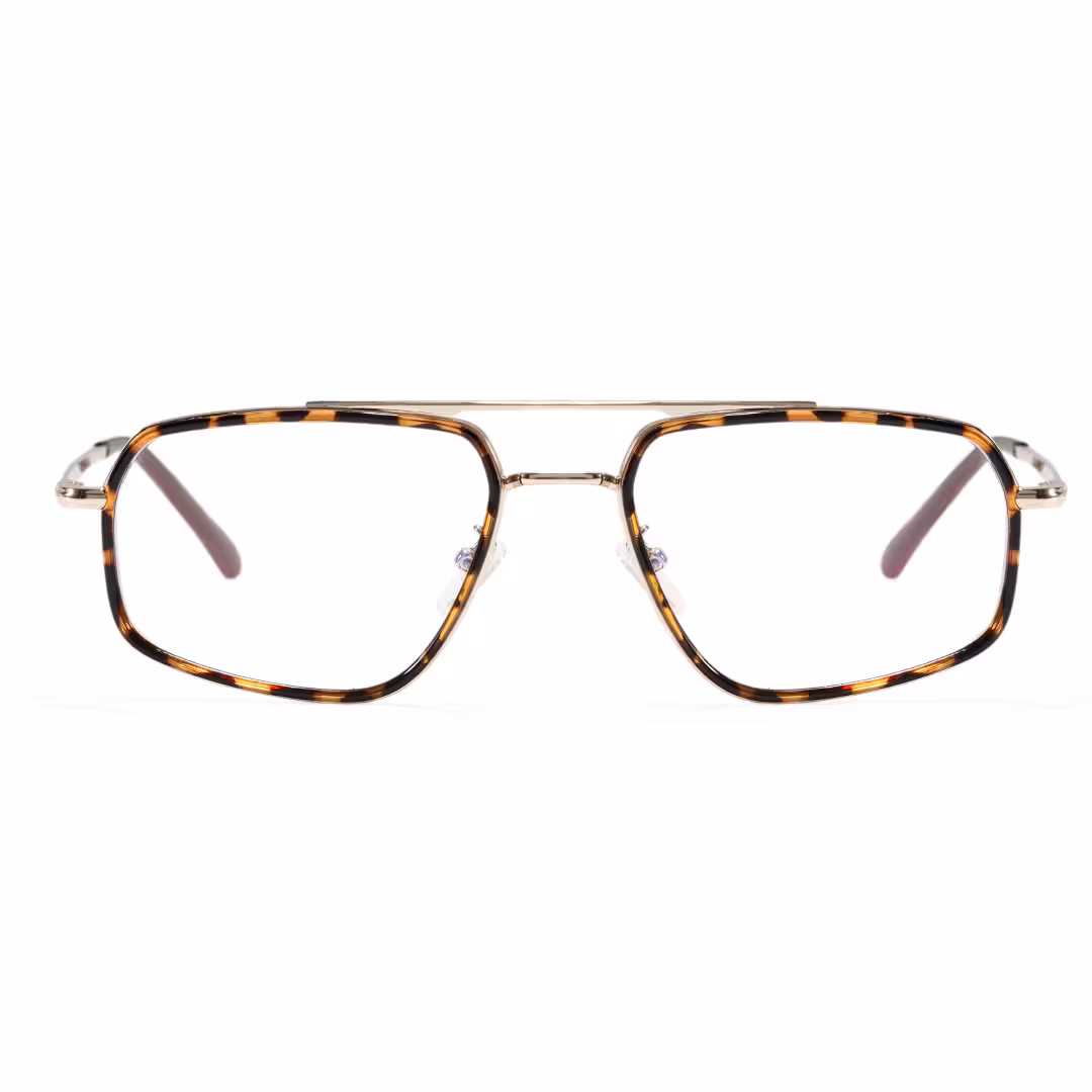Front view of Dusklo vintage geometric metal eyeglasses GM0072605 in tortoise