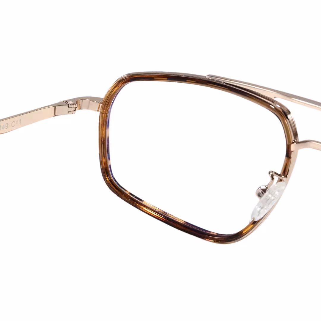 Hinge detail of Dusklo vintage geometric metal eyeglasses GM0072605 in tortoise