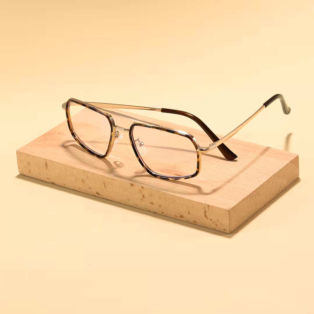 Scene view of Dusklo vintage geometric metal eyeglasses GM0072605 in tortoise