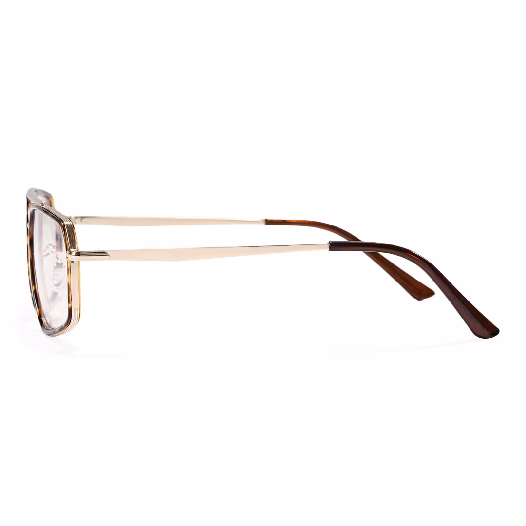 Side view of Dusklo vintage geometric metal eyeglasses GM0072605 in tortoise