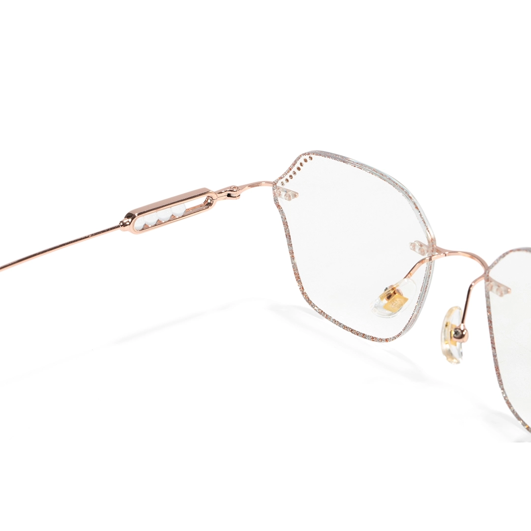 Hinge detail of Blush geometric metal eyeglasses GM0152511 in clear