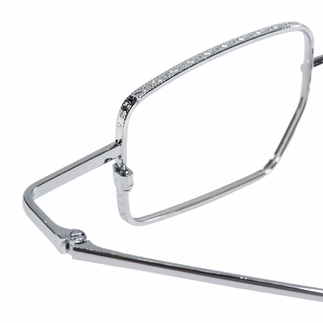 Hinge detail of Kyn vintage geometric metal eyeglasses GM0182605 in silver