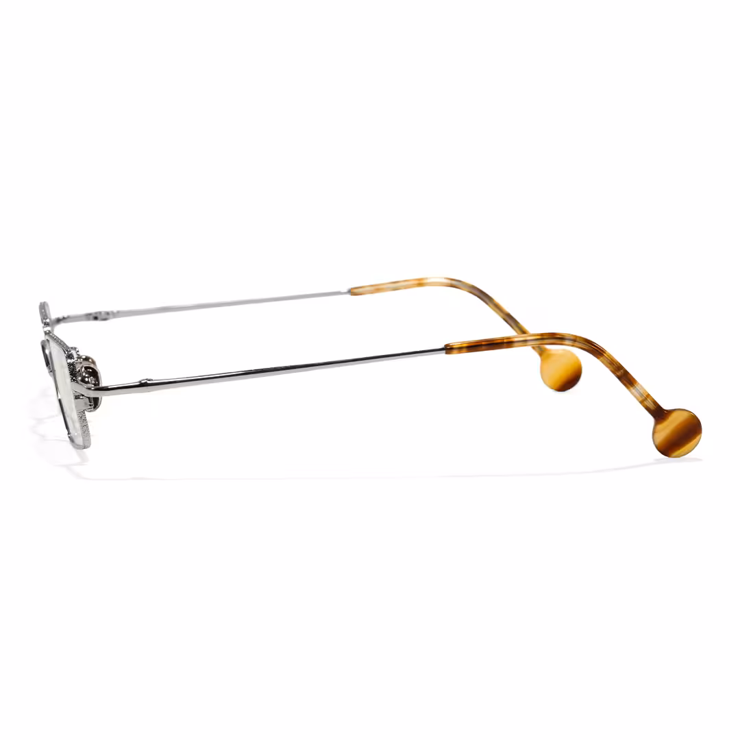 Side view of Kyn vintage geometric metal eyeglasses GM0182605 in silver
