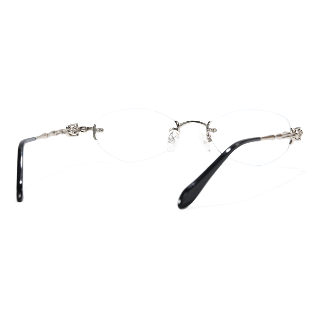 Back view of Mayes fashion geometric metal eyeglasses GM0192601 in silver