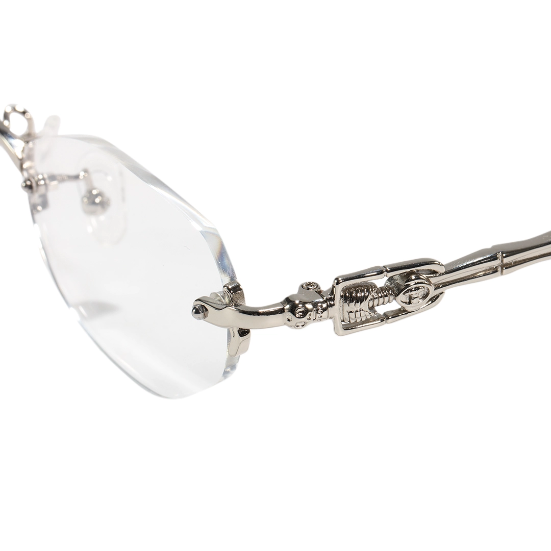 End piece detail of Mayes fashion geometric metal eyeglasses GM0192601 in silver