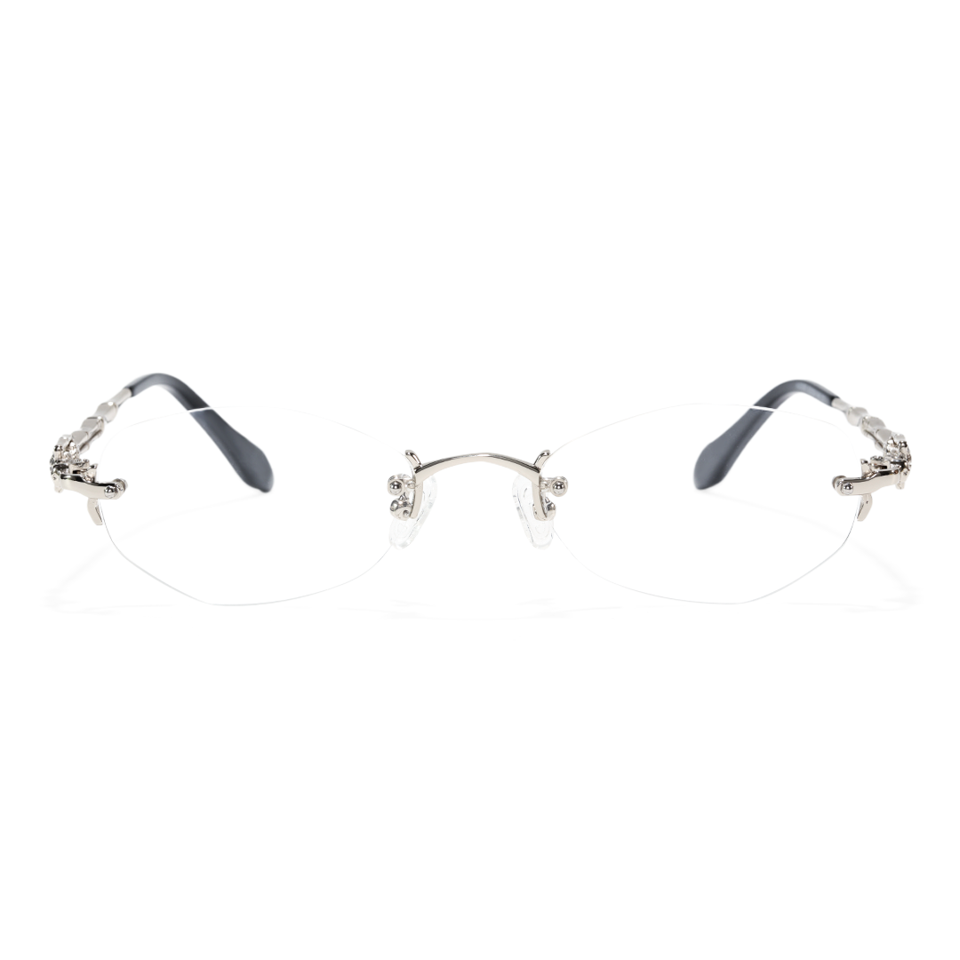 Front view of Mayes fashion geometric metal eyeglasses GM0192601 in silver