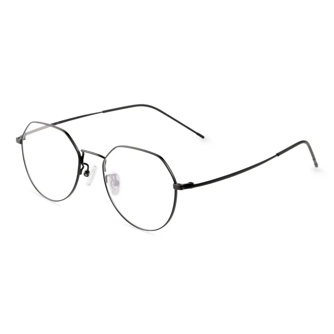 Angle view of Hugo geometric metal eyeglasses GM0242409 in black