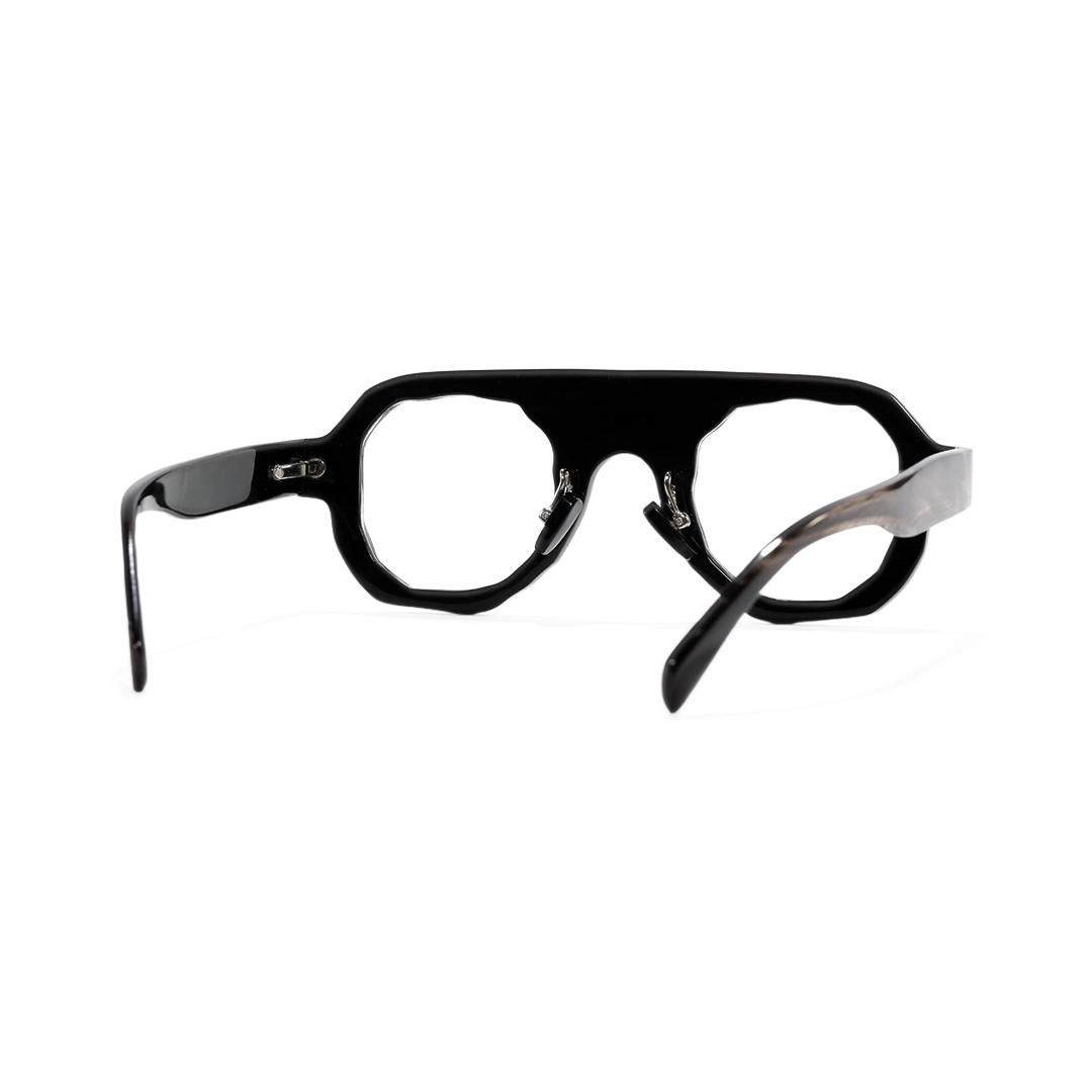 Back view of Flint geometric natural ox horn handcrafted eyeglasses GO0242511 in black