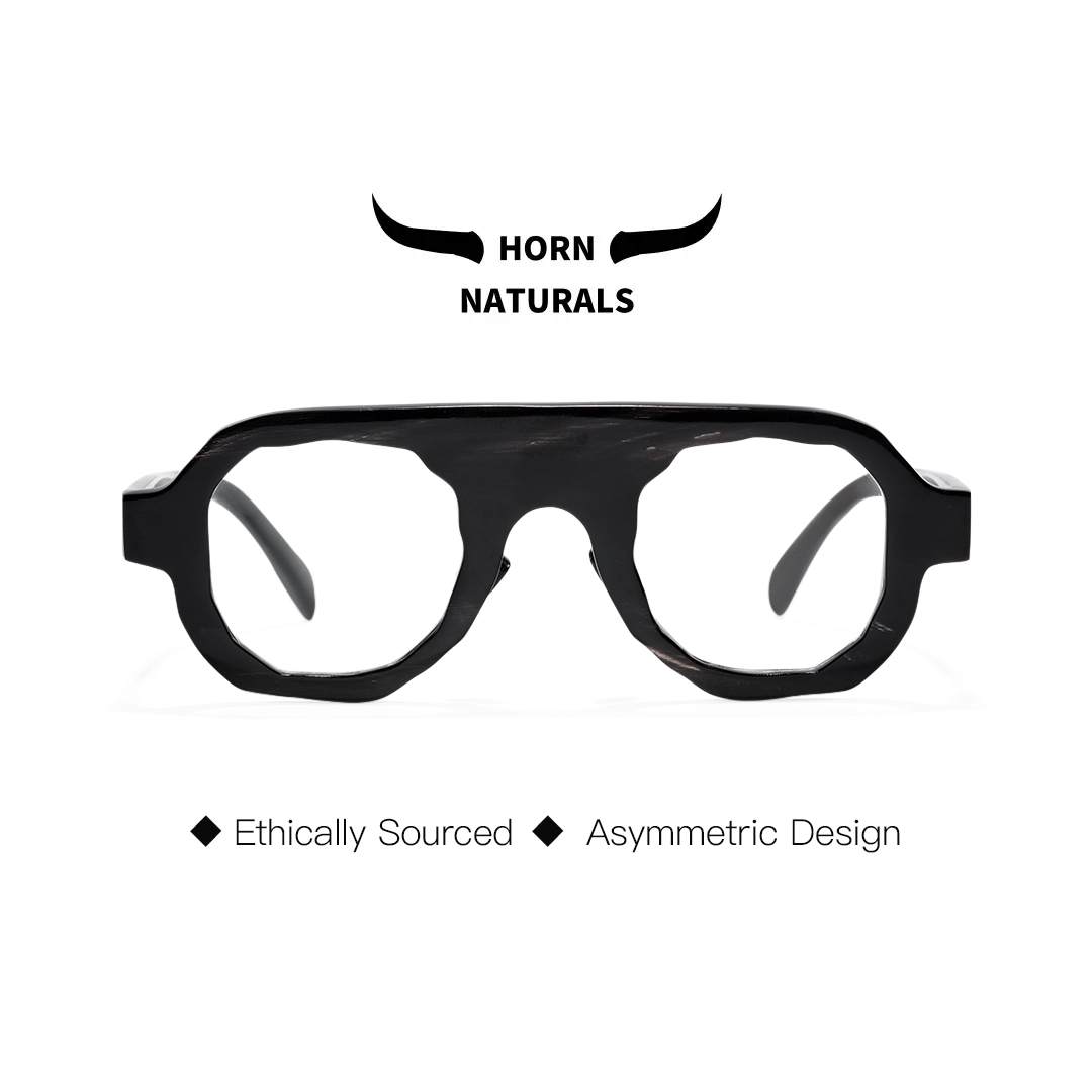 Front view of Flint geometric natural ox horn handcrafted eyeglasses GO0242511 in black