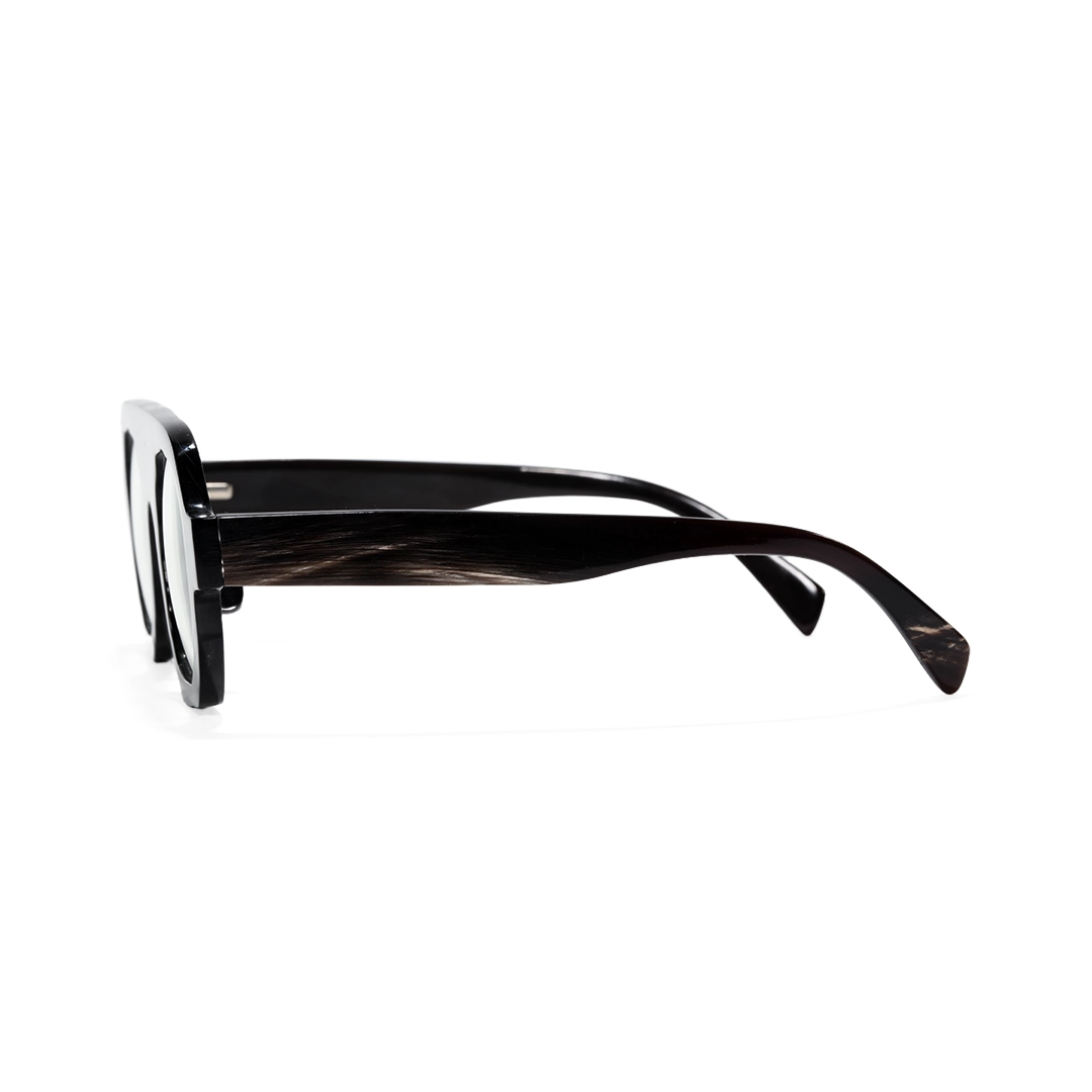 Side view of Flint geometric natural ox horn handcrafted eyeglasses GO0242511 in black