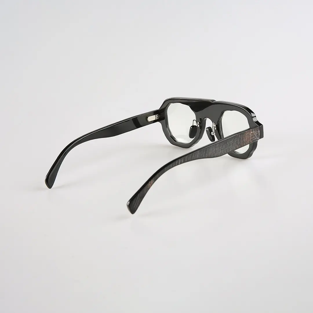 Back view of Flint geometric natural ox horn handcrafted eyeglasses GO0242511 in gray
