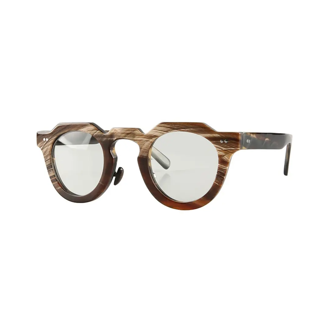 Angle view of Solum geometric natural ox horn handcrafted eyeglasses GO0272511 in brown