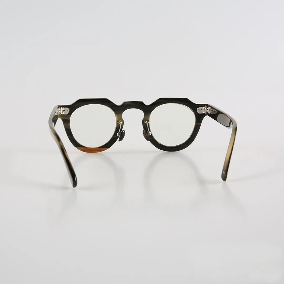 Back view of Solum geometric natural ox horn handcrafted eyeglasses GO0272511 in brown