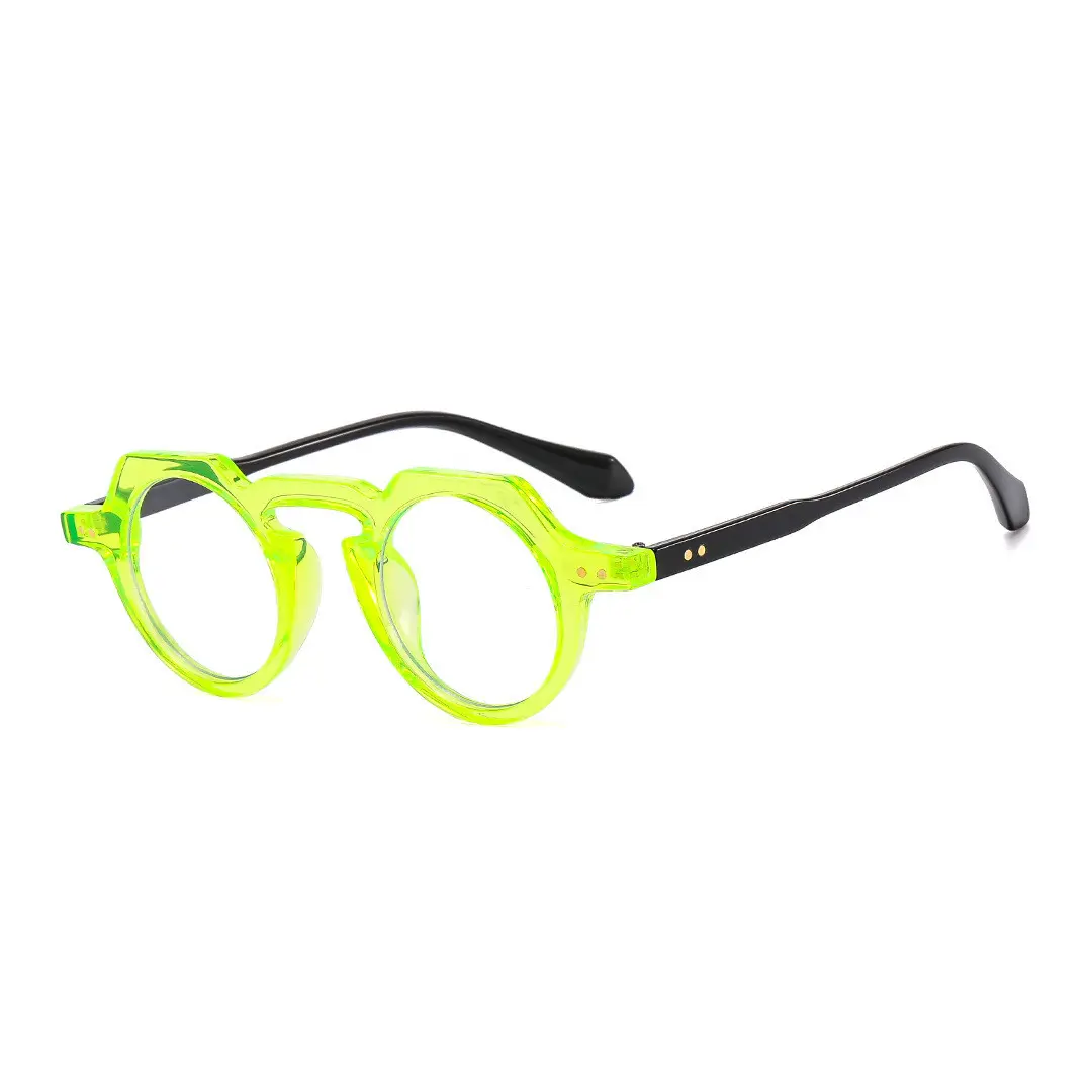 Angle view of Zion geometric pc eyeglasses GP0122308 in bright green