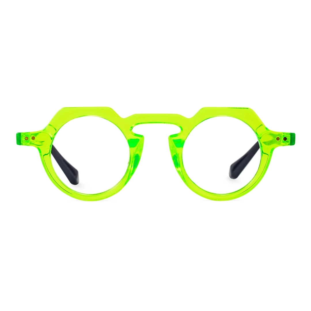 Front view of Zion vintage geometric pc eyeglasses GP0122308 in bright green