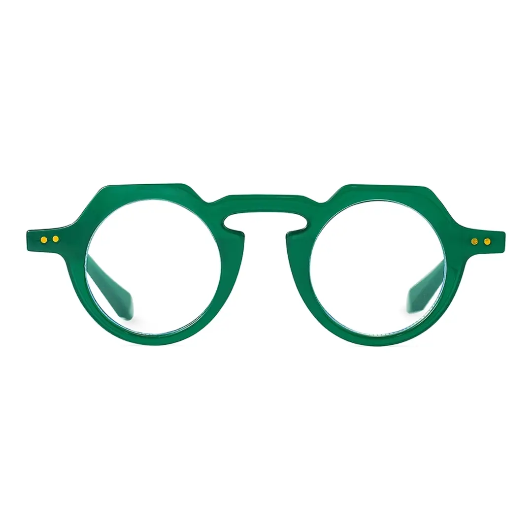 Front view of Zion vintage geometric pc eyeglasses GP0122308 in green