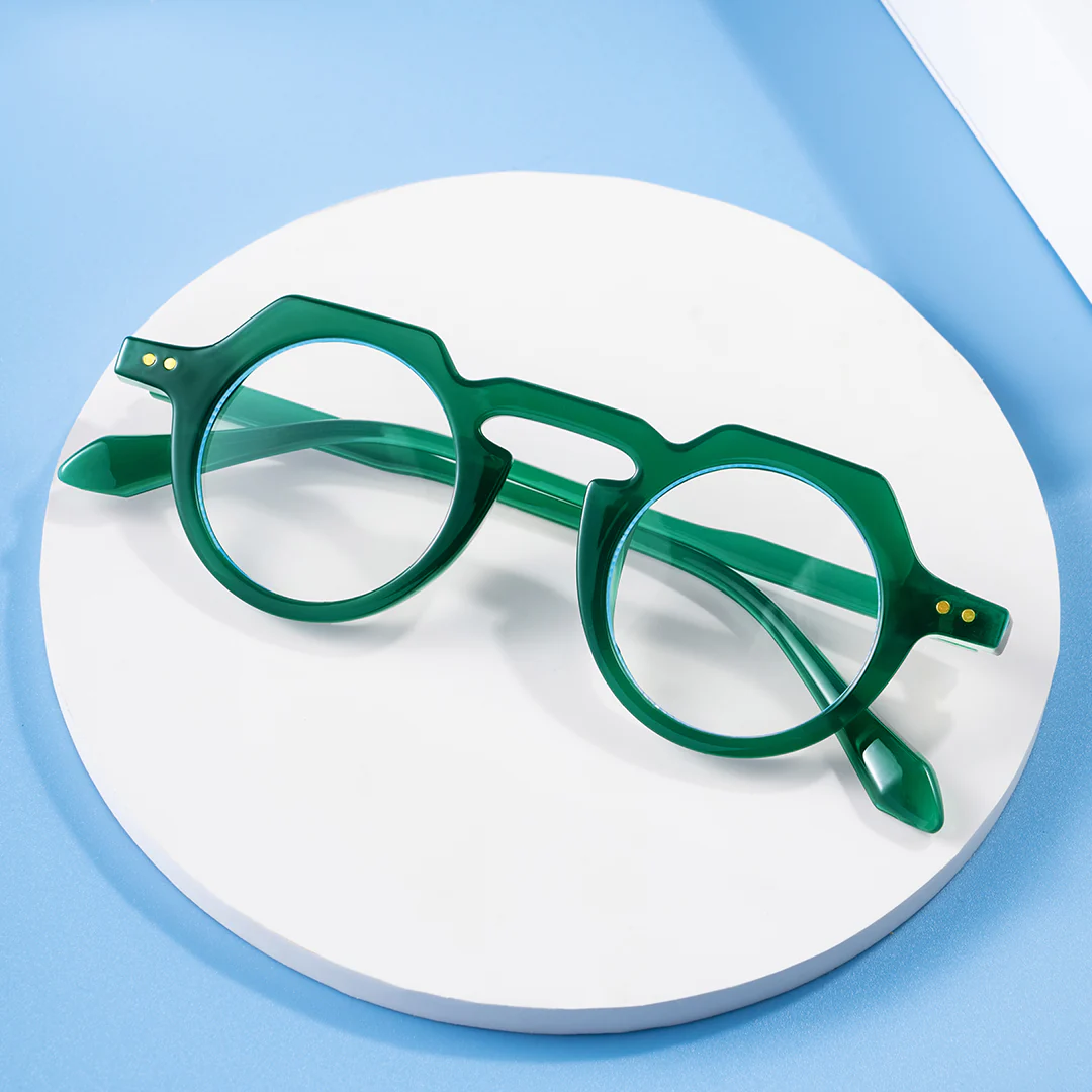 Scene view of Zion vintage geometric pc eyeglasses GP0122308 in green