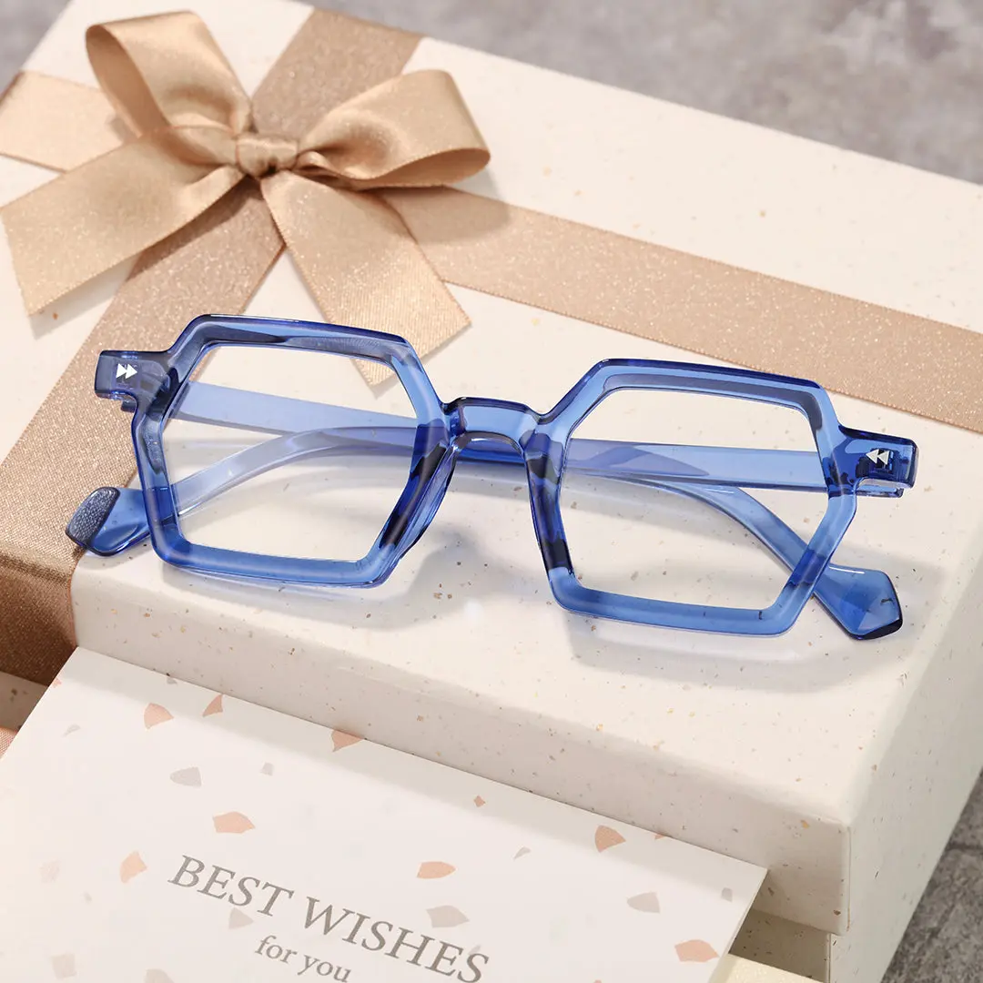Scene view of Finn geometric pc eyeglasses GP0132308 in blue