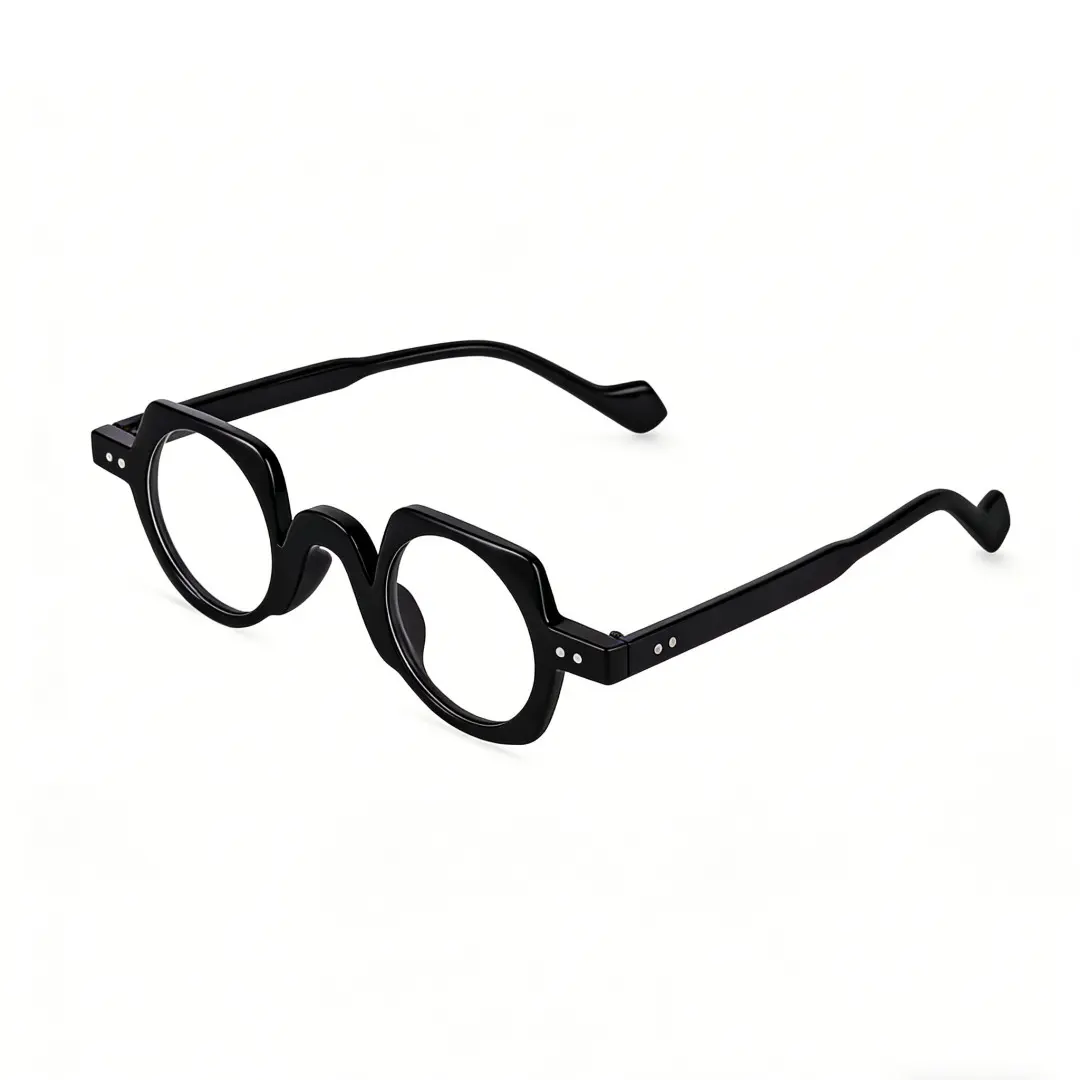 Angle view of Rust geometric pc eyeglasses GP0342411 in black