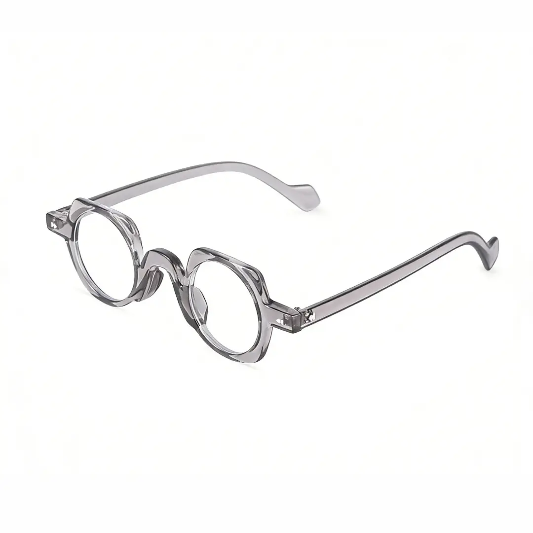 Angle view of Rust geometric pc eyeglasses GP0342411 in grey