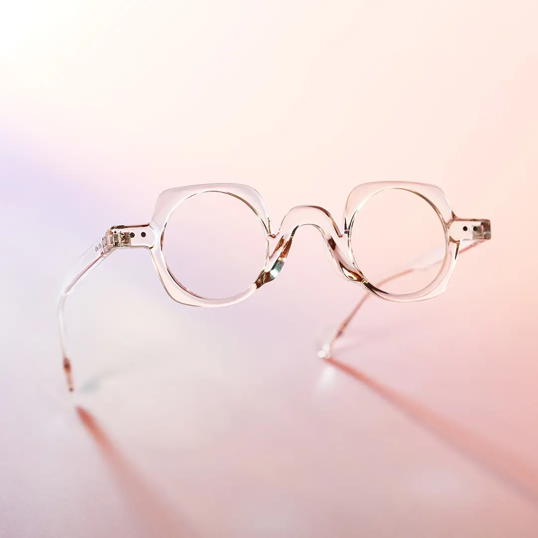 Scene view of Rust geometric pc eyeglasses GP0342411 in light pink
