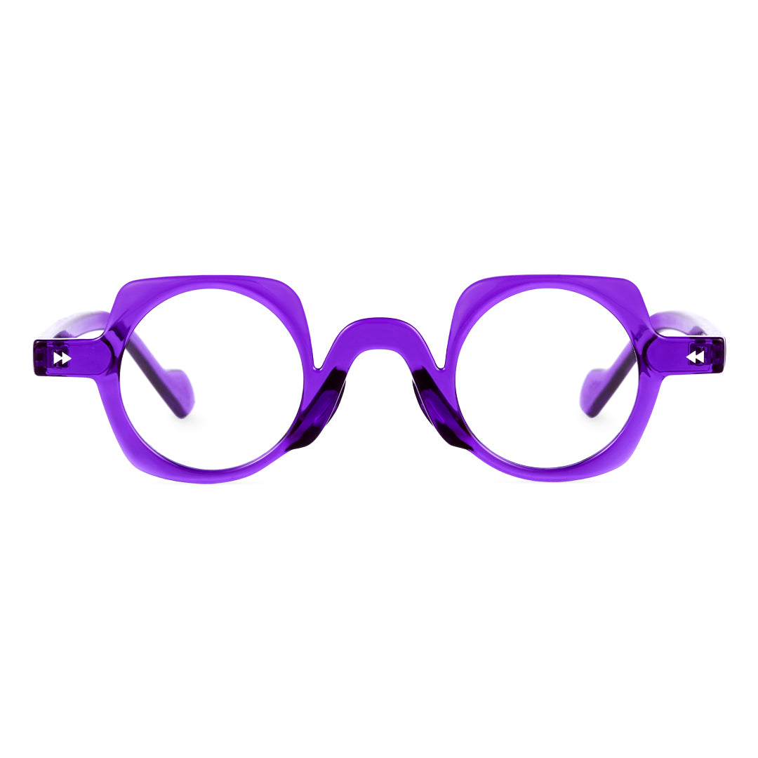 Front view of Rust geometric pc eyeglasses GP0342411 in purple
