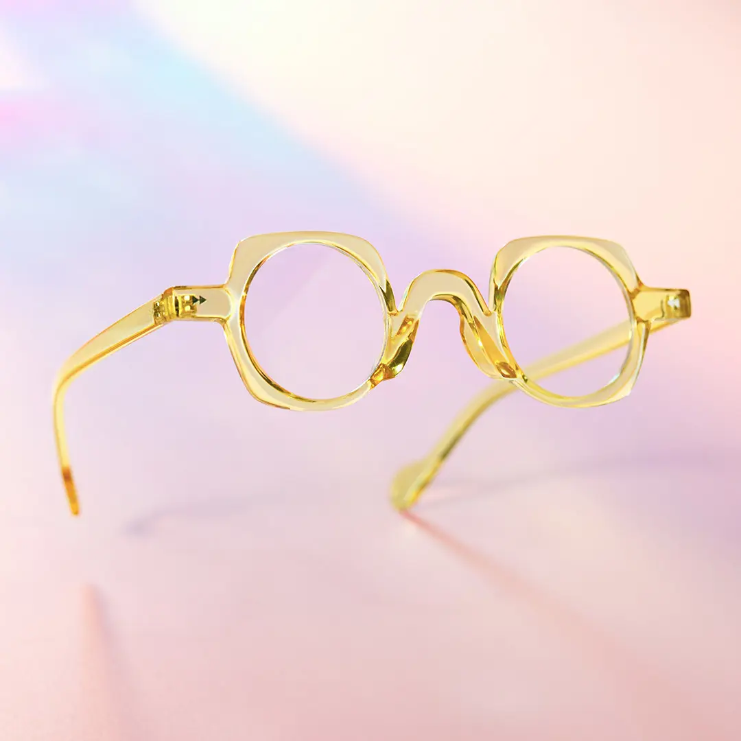 Scene view of Rust geometric pc eyeglasses GP0342411 in yellow
