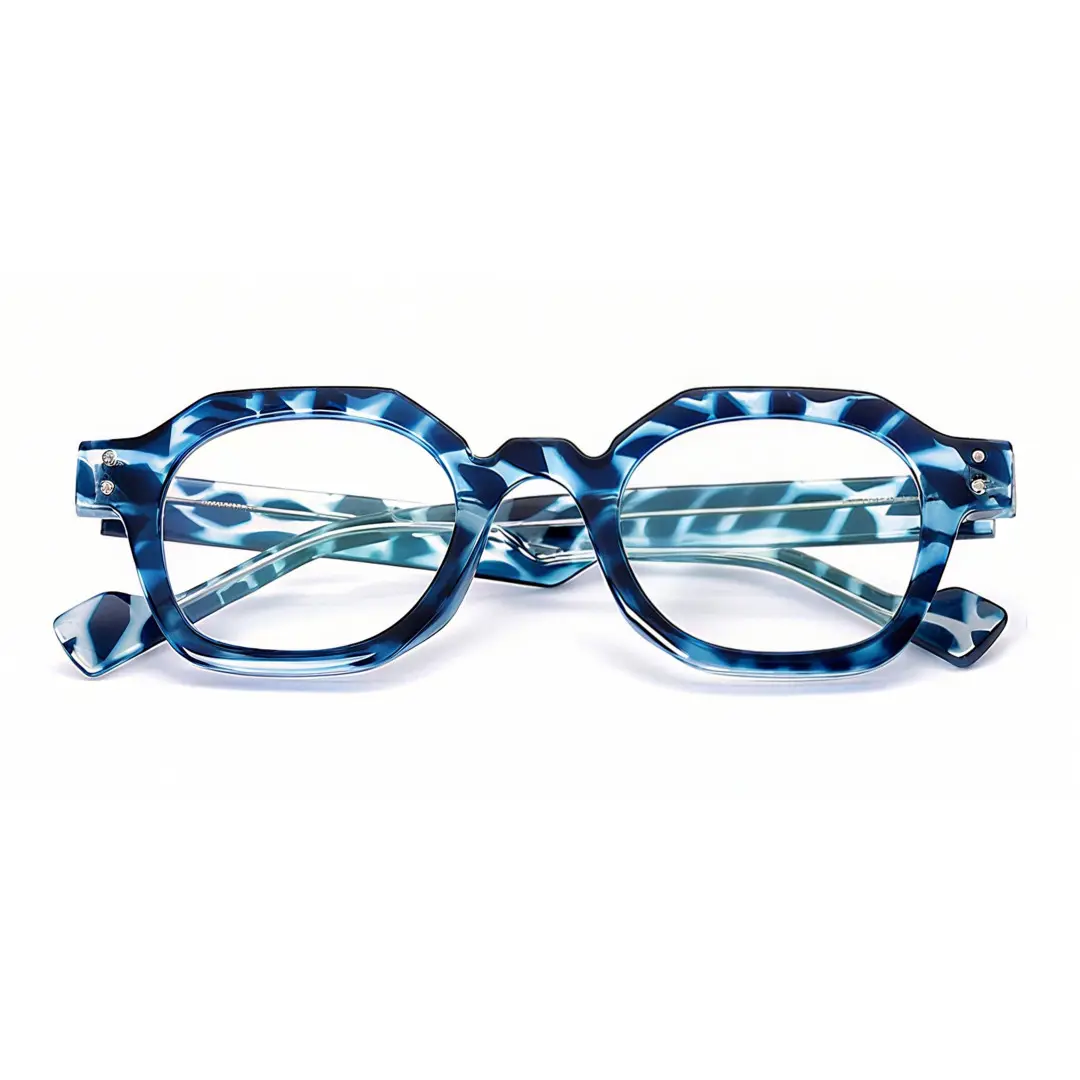 Front folded view of Kiri vintage geometric tr90 eyeglasses GR0092308 in blue