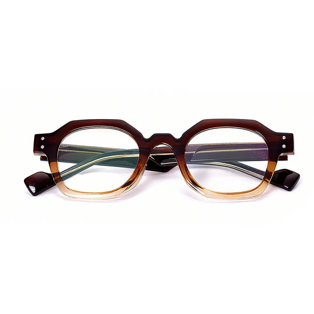 Front folded view of Kiri geometric tr90 eyeglasses GR0092308 in brown