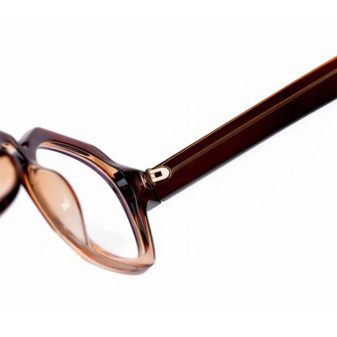 Hinge detail of Kiri vintage geometric tr90 eyeglasses GR0092308 in brown