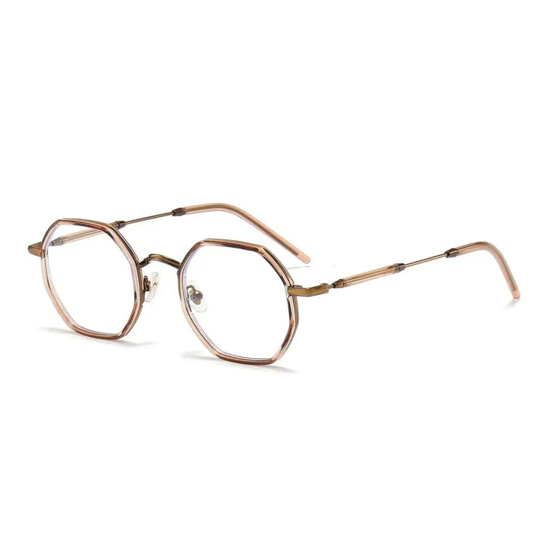 Angle view of Koi geometric tr90 eyeglasses GR0102308 in brown