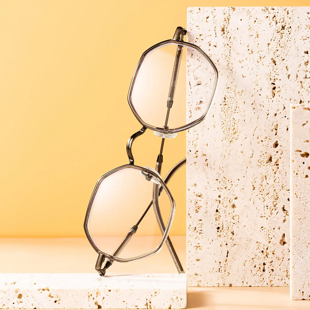 Scene view of Koi geometric tr90 eyeglasses GR0102308 in brown