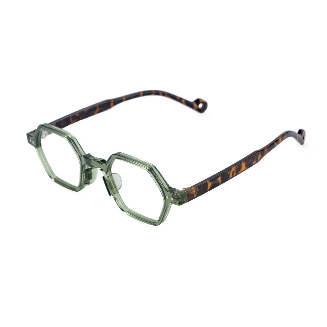 Angle view of Milio vintage geometric tr90 eyeglasses GR0232302 in army green