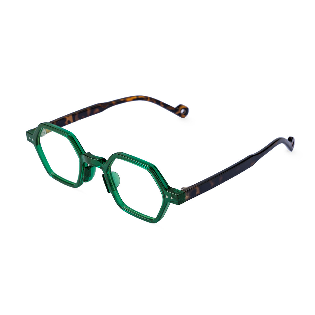 Angle view of Milio vintage geometric tr90 eyeglasses GR0232302 in green