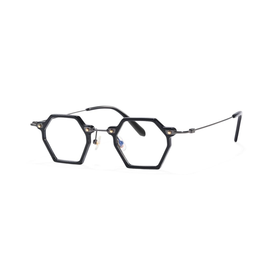 Angle view of Lucky geometric titanium eyeglasses GT0032306 in black