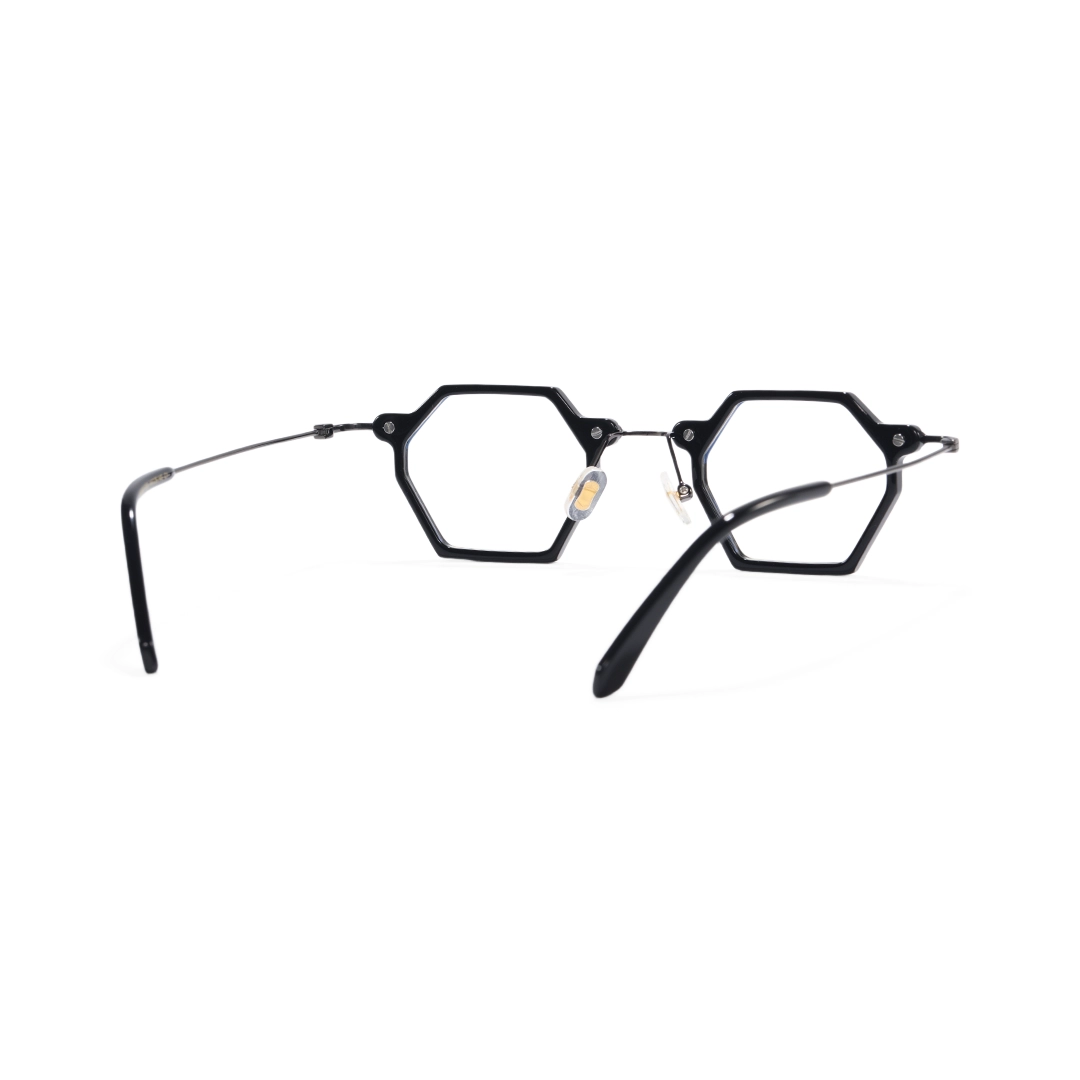 Back view of Lucky geometric titanium eyeglasses GT0032306 in black